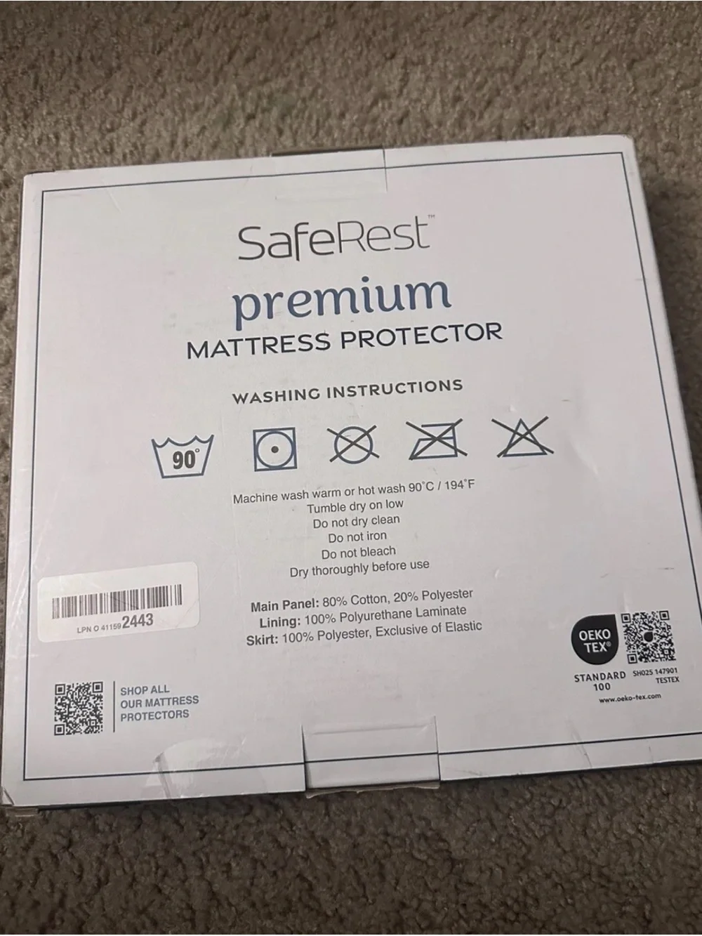 New SafeRest Waterproof Twin Xl  Mattress Protector Cotton Blend Fitted